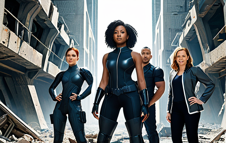 Team Composition & Synergy**

Prompt: A team of diverse Nikkes standing heroically together against a backdrop of futuristic city ruins. Focus on the visual contrast of their designs, showcasing how they complement each other. Emphasize a strong leader Nikke in the center, radiating confidence. The overall mood should be one of determined teamwork and strategic planning.

**