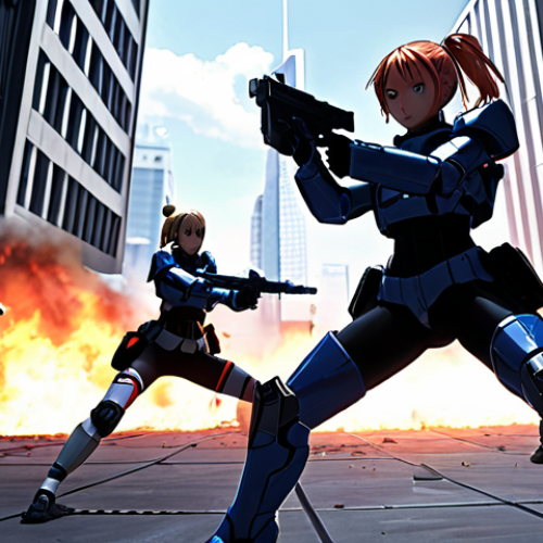 Home 21 **
* **Prompt:** A squad of anime-style Nikke girls strategically positioned on a futuristic battlefield, one Nikke using a crowd control ability (like a stun grenade) to disrupt a large, robotic enemy's attack. Dramatic lighting, action pose, focus on tactical gameplay.
**