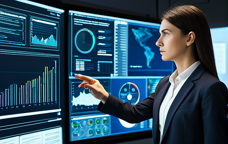 A professional female strategist in a modest, modern business suit, intently analyzing a holographic tactical display in a high-tech command center. Her posture is focused and natural, demonstrating leadership and strategic thought. The environment is sleek and well-lit. The image features perfect anatomy, correct proportions, well-formed hands, and proper finger count, captured with professional photography quality, fully clothed, appropriate attire, safe for work, professional.