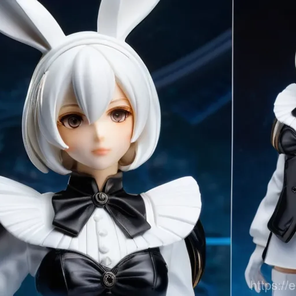 승리의여신 니케 공식 팬 굿즈 추가 - **Prompt:** A meticulously arranged collector's display shelf showcasing premium NIKKE figures. Domi...