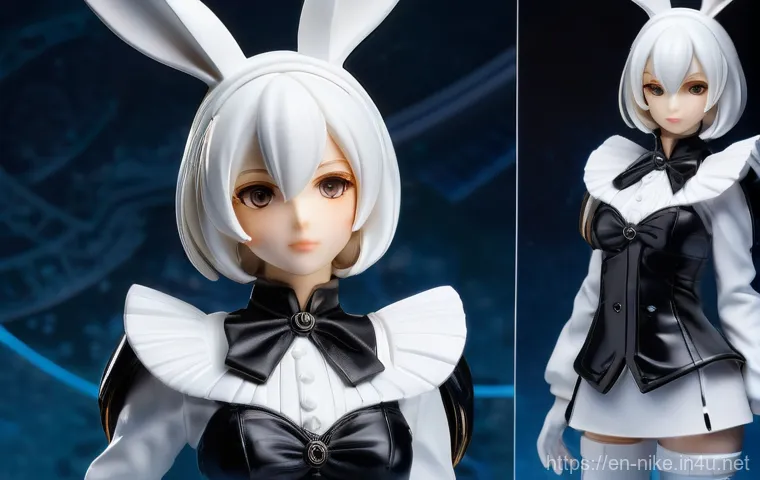 승리의여신 니케 공식 팬 굿즈 추가 - **Prompt:** A meticulously arranged collector's display shelf showcasing premium NIKKE figures. Domi...