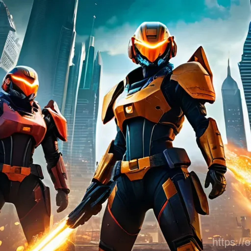 승리의여신 니케 멀티플레이 업데이트 - **Prompt:** A dynamic, wide-angle shot of a NIKKE squad in the midst of a "Coordinated Operation" ba...