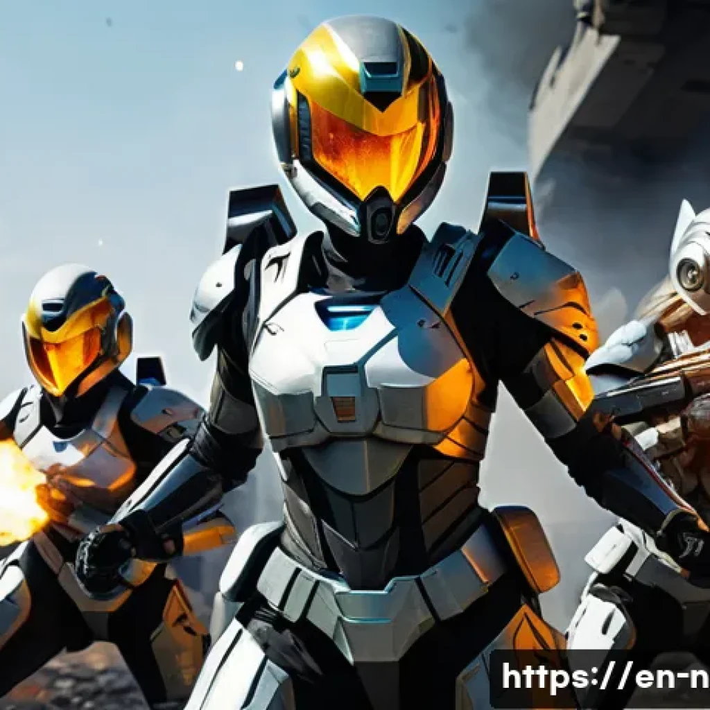 승리의여신 니케 AI 적대자 분석 - **Prompt:** A dynamic, mid-action shot of several "Nikkes" (female combat androids) in futuristic co...