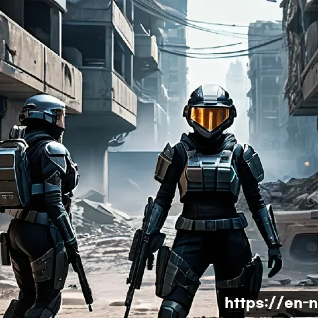 승리의여신 니케 오프라인 모드 평가 - A tactical battlefield scene from a futuristic shooter game featuring a diverse team of female soldi...