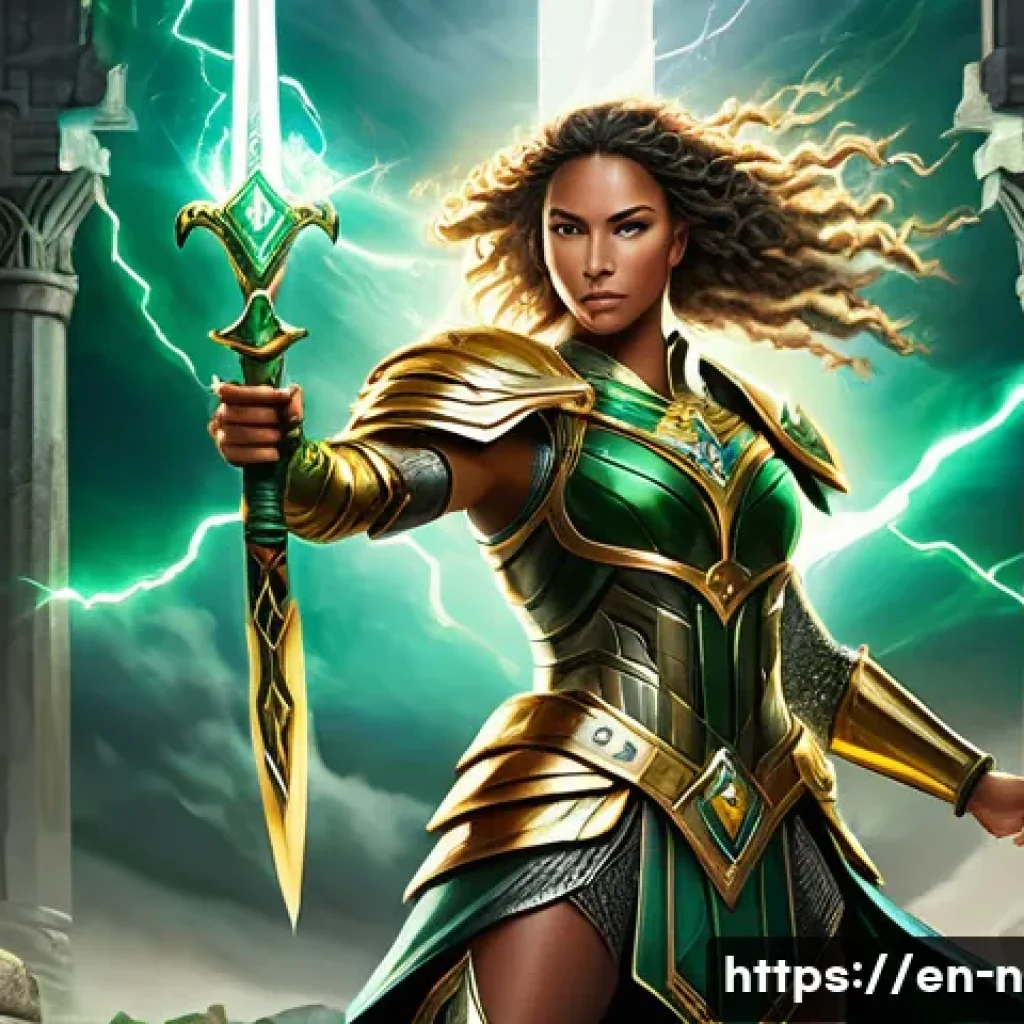 승리의여신 니케 신규 팬 제작물 - A highly detailed digital painting of Nike, the Victory Goddess, in a dynamic battle stance wearing ...