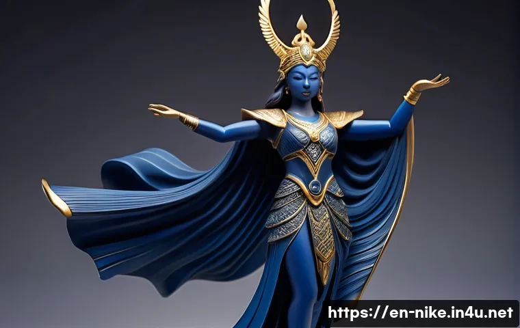 승리의여신 니케 공식 굿즈 리뷰 - A highly detailed collectible figure of the Victory Goddess Nike, posed dynamically with flowing gar...