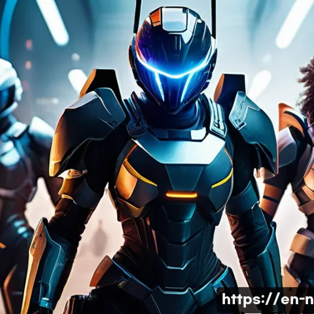 승리의여신 니케 개발사 인사말 - A vibrant and immersive scene showcasing a team of diverse female warriors in futuristic combat armo...