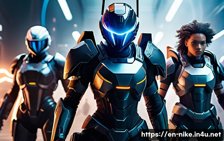 승리의여신 니케 개발사 인사말 - A vibrant and immersive scene showcasing a team of diverse female warriors in futuristic combat armo...