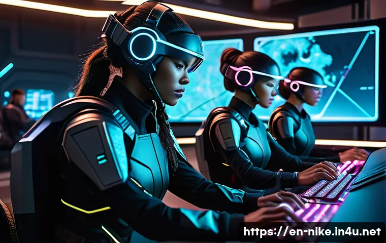 승리의여신 니케 레벨업 속도 높이기 - A dynamic scene of a diverse team of futuristic female warriors in high-tech tactical gear, strategi...