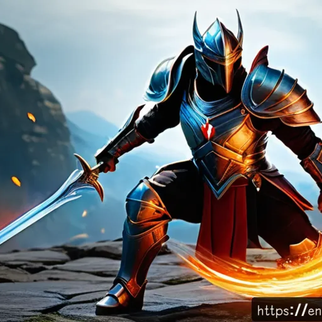 승리의여신 니케 커스터마이징 시스템 - A heroic warrior character in a dynamic battle pose, wearing intricately designed armor that highlig...