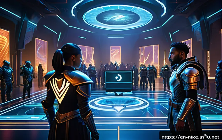 승리의여신 니케 팬데믹 중 활동 기록 - A vibrant digital fantasy battle scene featuring a diverse team of players strategizing around a glo...