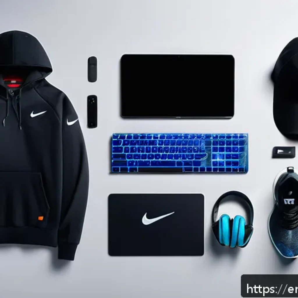 승리의여신 니케 패키지 비용 분석 - A sleek, modern gaming setup featuring a limited-edition Nike gaming bundle displayed prominently: e...
