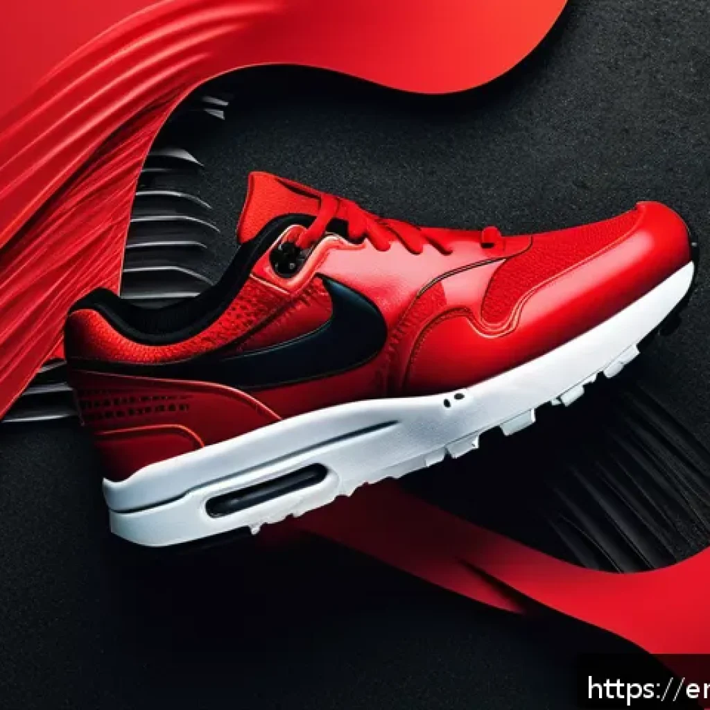 승리의여신 니케 팬아트 리소스팩 - A dynamic digital artwork featuring bold Nike-inspired motifs: vivid red, black, and white color pal...