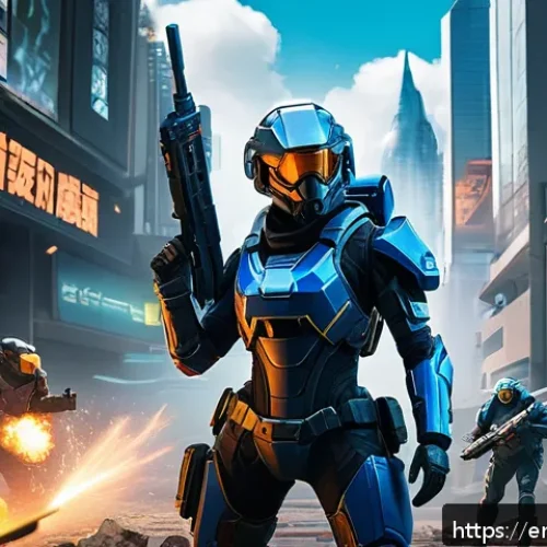 승리의여신 니케 파티 효율성 체크 - A dynamic battle scene in a futuristic urban battlefield featuring a well-balanced team of five dive...